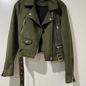 Zara faux olive green Suede Leather Jacket size Small